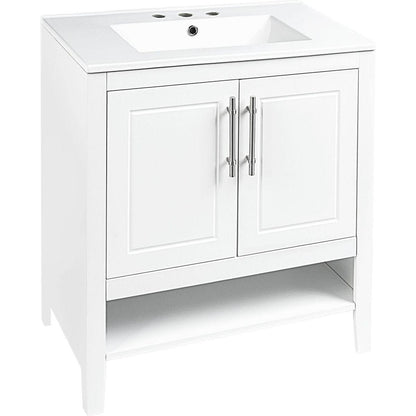 30" Bathroom Vanity with Sink, Multi-functional Bathroom Cabinet with Doors and Drawers, Solid Frame and MDF Board, White