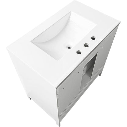 30" Bathroom Vanity with Sink, Multi-functional Bathroom Cabinet with Doors and Drawers, Solid Frame and MDF Board, White