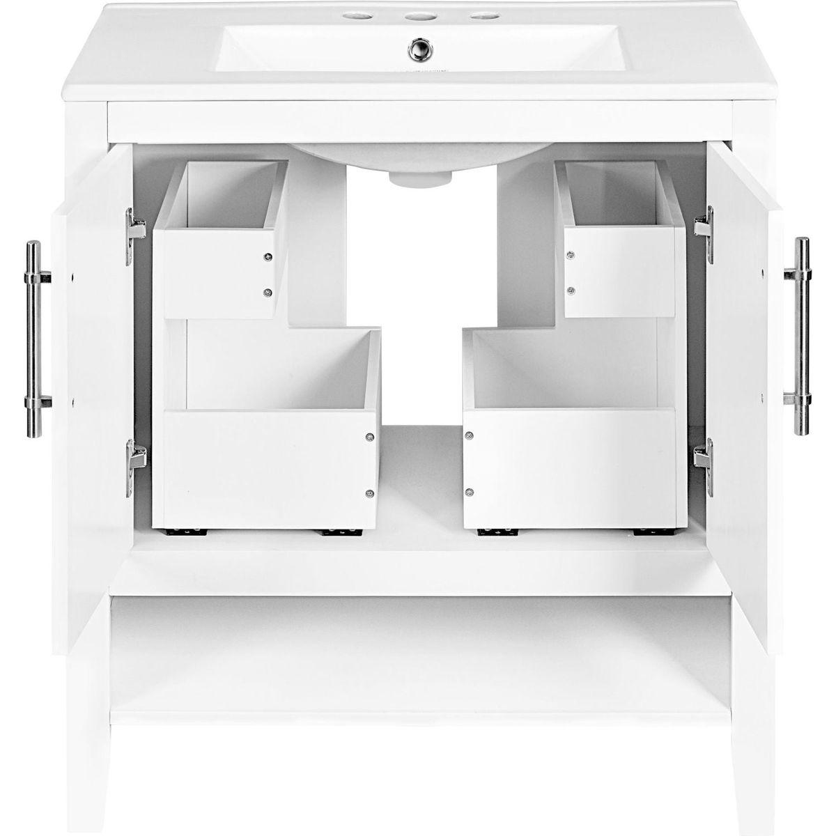 30" Bathroom Vanity with Sink, Multi-functional Bathroom Cabinet with Doors and Drawers, Solid Frame and MDF Board, White