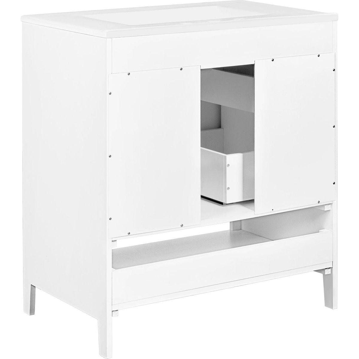 30" Bathroom Vanity with Sink, Multi-functional Bathroom Cabinet with Doors and Drawers, Solid Frame and MDF Board, White