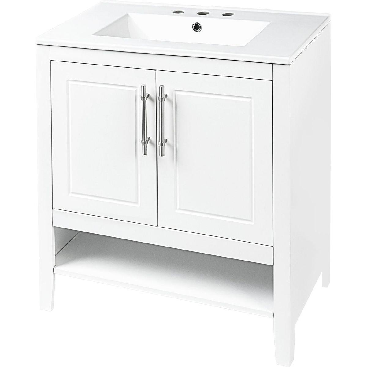 30" Bathroom Vanity with Sink, Multi-functional Bathroom Cabinet with Doors and Drawers, Solid Frame and MDF Board, White