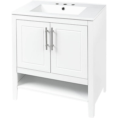 30" Bathroom Vanity with Sink, Multi-functional Bathroom Cabinet with Doors and Drawers, Solid Frame and MDF Board, White