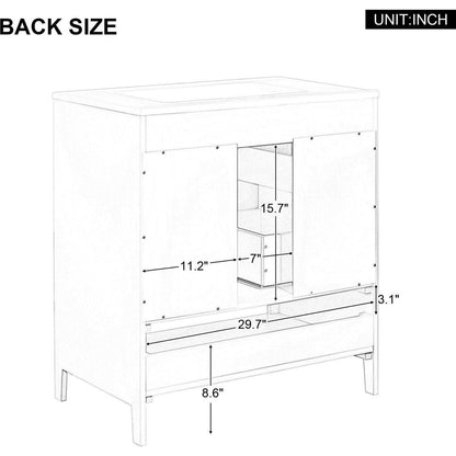 30" Bathroom Vanity with Sink, Multi-functional Bathroom Cabinet with Doors and Drawers, Solid Frame and MDF Board, White