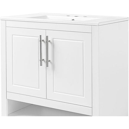 30" Bathroom Vanity with Sink, Multi-functional Bathroom Cabinet with Doors and Drawers, Solid Frame and MDF Board, White