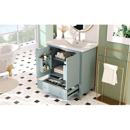 30" Bathroom Vanity with Sink Combo, Multi-functional Bathroom Cabinet with Doors and Drawer, Solid Frame and MDF Board, Green