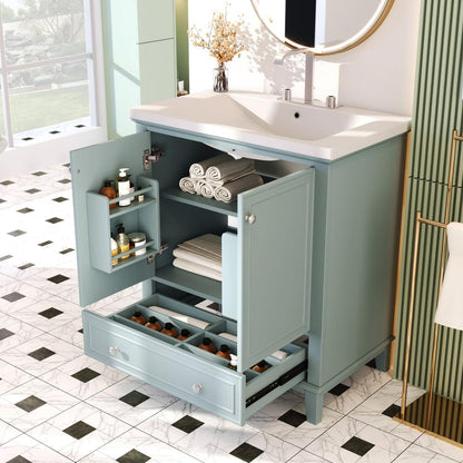 30" Bathroom Vanity with Sink Combo, Multi-functional Bathroom Cabinet with Doors and Drawer, Solid Frame and MDF Board, Green