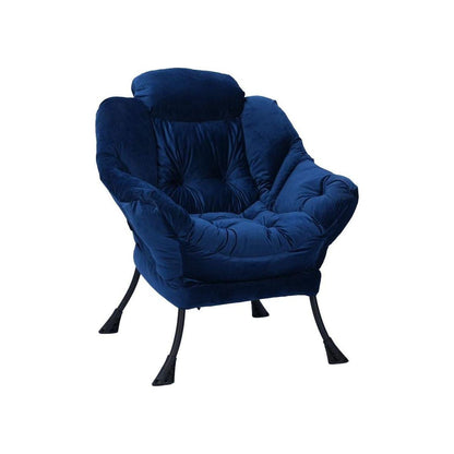 Living Room Chairs Modern Cotton Fabric Lazy Chair, Accent Contemporary Lounge Chair, Single Steel Frame Leisure Sofa Chair with Armrests and A Side Pocket (Blue), with ottoman, with footrest