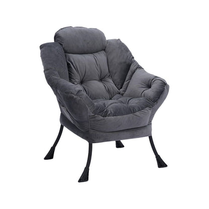 Living Room Chairs Modern Cotton Fabric Lazy Chair, Accent Contemporary Lounge Chair, Single Steel Frame Leisure Sofa Chair with Armrests and A Side Pocket (Dark Gray), with ottoman, with footrest