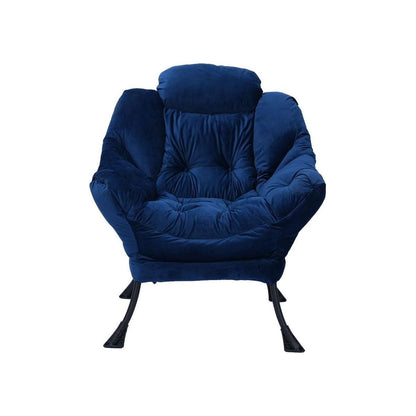 Living Room Chairs Modern Cotton Fabric Lazy Chair, Accent Contemporary Lounge Chair, Single Steel Frame Leisure Sofa Chair with Armrests and A Side Pocket (Blue), with ottoman, with footrest