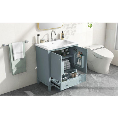 30" Bathroom Vanity with Sink Combo, Multi-functional Bathroom Cabinet with Doors and Drawer, Solid Frame and MDF Board, Green