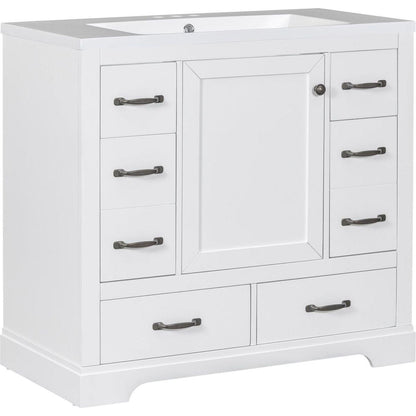 36" Bathroom Vanity with Sink Combo, Six Drawers, Multi-Functional Drawer Divider, Adjustable Shelf, White