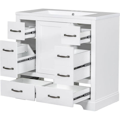 36" Bathroom Vanity with Sink Combo, Six Drawers, Multi-Functional Drawer Divider, Adjustable Shelf, White