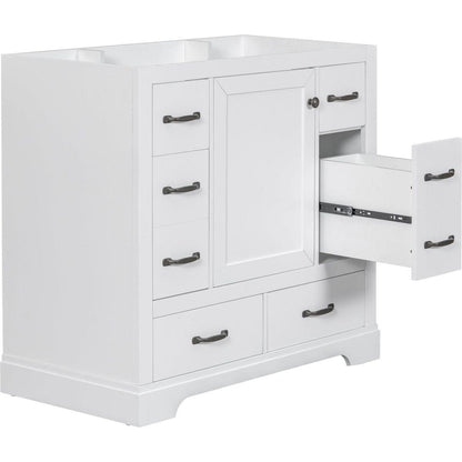 36" Bathroom Vanity without Sink, Cabinet Base Only, Six Drawers, Multi-Functional Drawer Divider, Adjustable Shelf, White