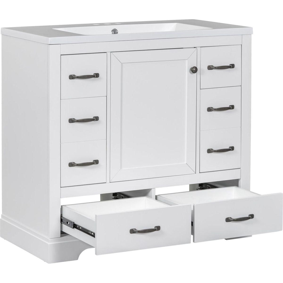 36" Bathroom Vanity with Sink Combo, Six Drawers, Multi-Functional Drawer Divider, Adjustable Shelf, White