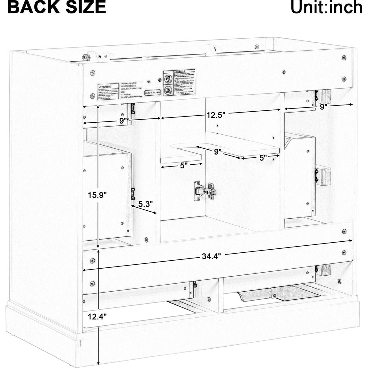 36" Bathroom Vanity without Sink, Cabinet Base Only, Six Drawers, Multi-Functional Drawer Divider, Adjustable Shelf, White