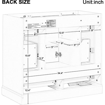 36" Bathroom Vanity without Sink, Cabinet Base Only, Six Drawers, Multi-Functional Drawer Divider, Adjustable Shelf, White