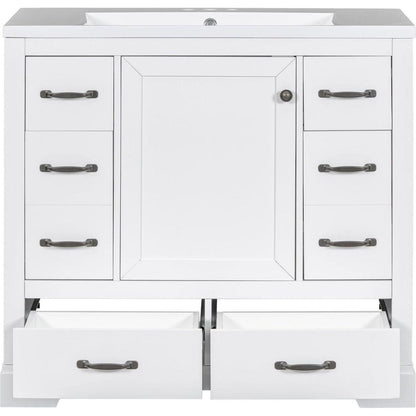 36" Bathroom Vanity with Sink Combo, Six Drawers, Multi-Functional Drawer Divider, Adjustable Shelf, White