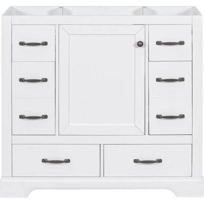 36" Bathroom Vanity without Sink, Cabinet Base Only, Six Drawers, Multi-Functional Drawer Divider, Adjustable Shelf, White