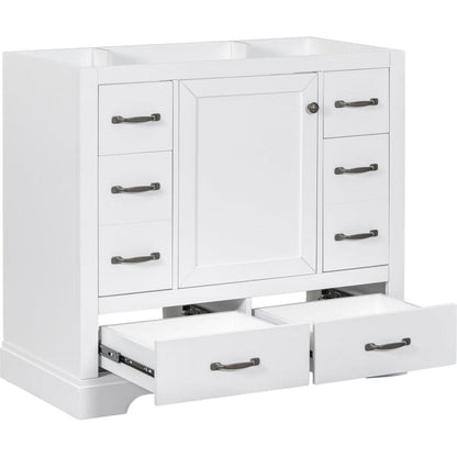 36" Bathroom Vanity without Sink, Cabinet Base Only, Six Drawers, Multi-Functional Drawer Divider, Adjustable Shelf, White