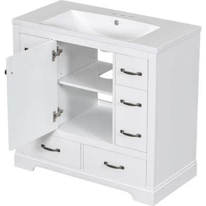 36" Bathroom Vanity with Sink Combo, Six Drawers, Multi-Functional Drawer Divider, Adjustable Shelf, White