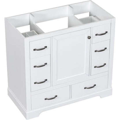 36" Bathroom Vanity without Sink, Cabinet Base Only, Six Drawers, Multi-Functional Drawer Divider, Adjustable Shelf, White