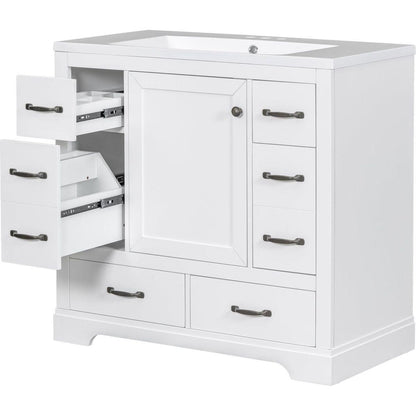 36" Bathroom Vanity with Sink Combo, Six Drawers, Multi-Functional Drawer Divider, Adjustable Shelf, White