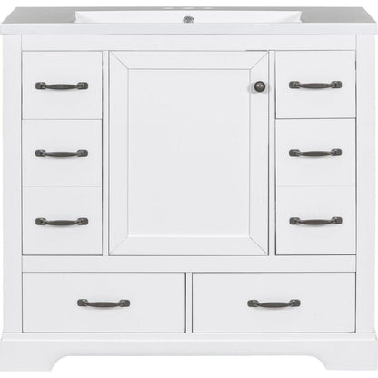 36" Bathroom Vanity with Sink Combo, Six Drawers, Multi-Functional Drawer Divider, Adjustable Shelf, White