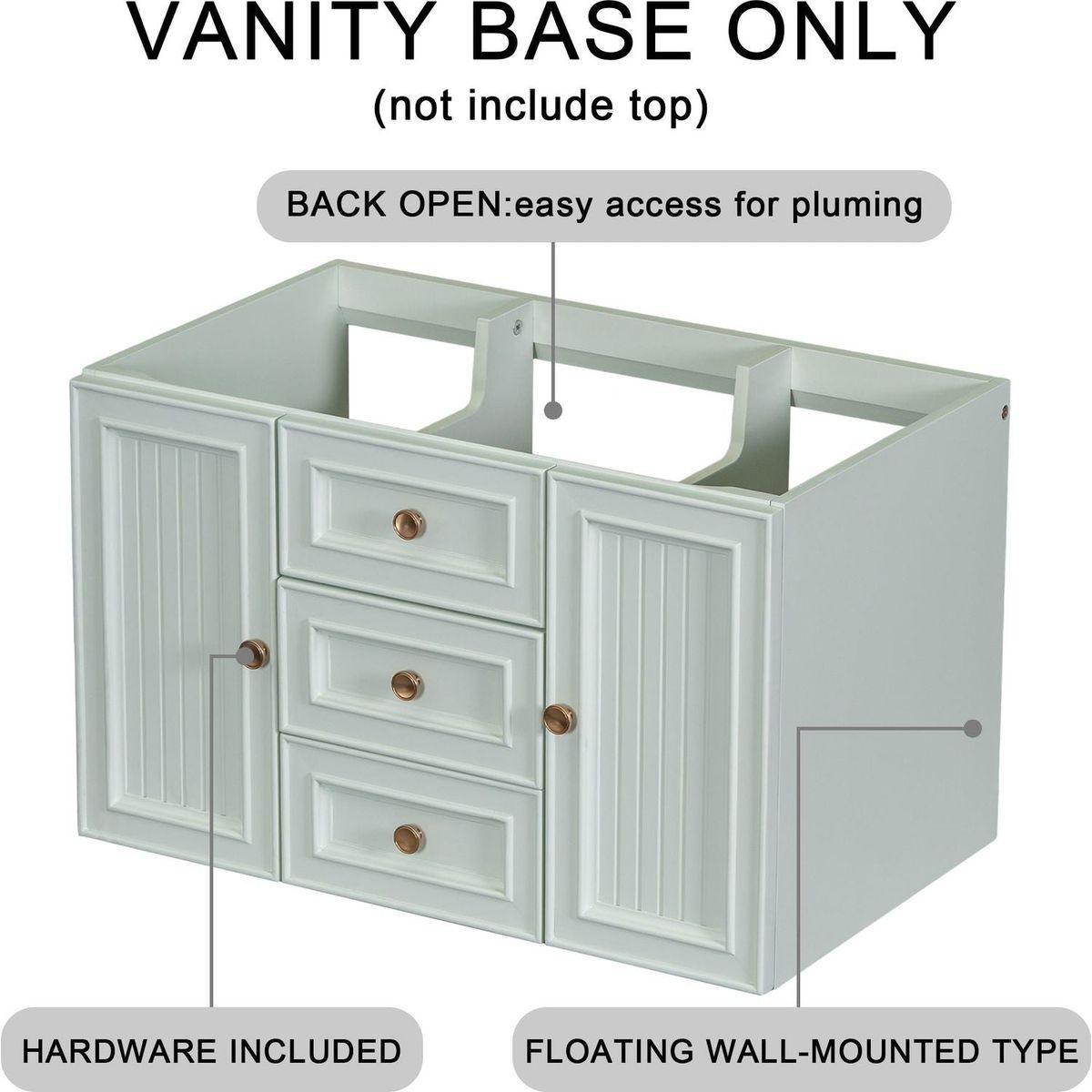 30" Wall Mounted Bathroom Vanity without Sink, Cabinet Base Only, Functional Drawer, Green