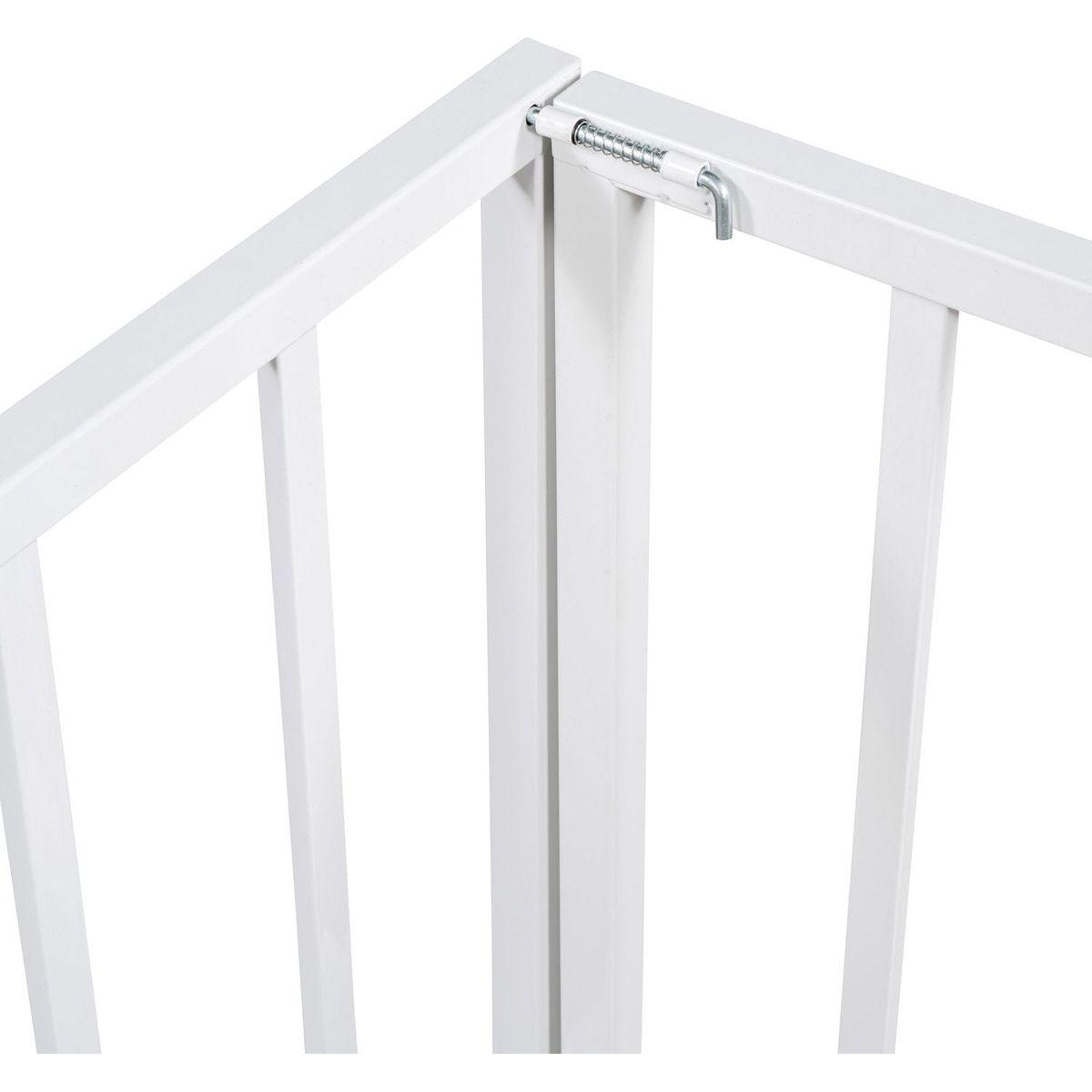 Twin Size Metal Floor Bed Frame with Fence and Door, White