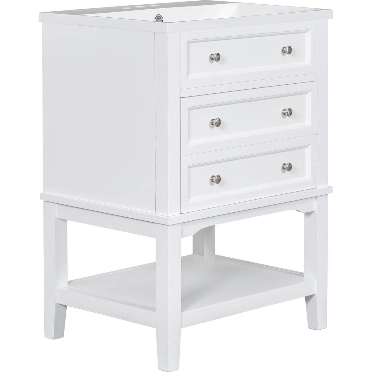 24" Bathroom Vanity With Sink, Bathroom Storage Cabinet with Drawer and Open Shelf, Solid Wood Frame, White