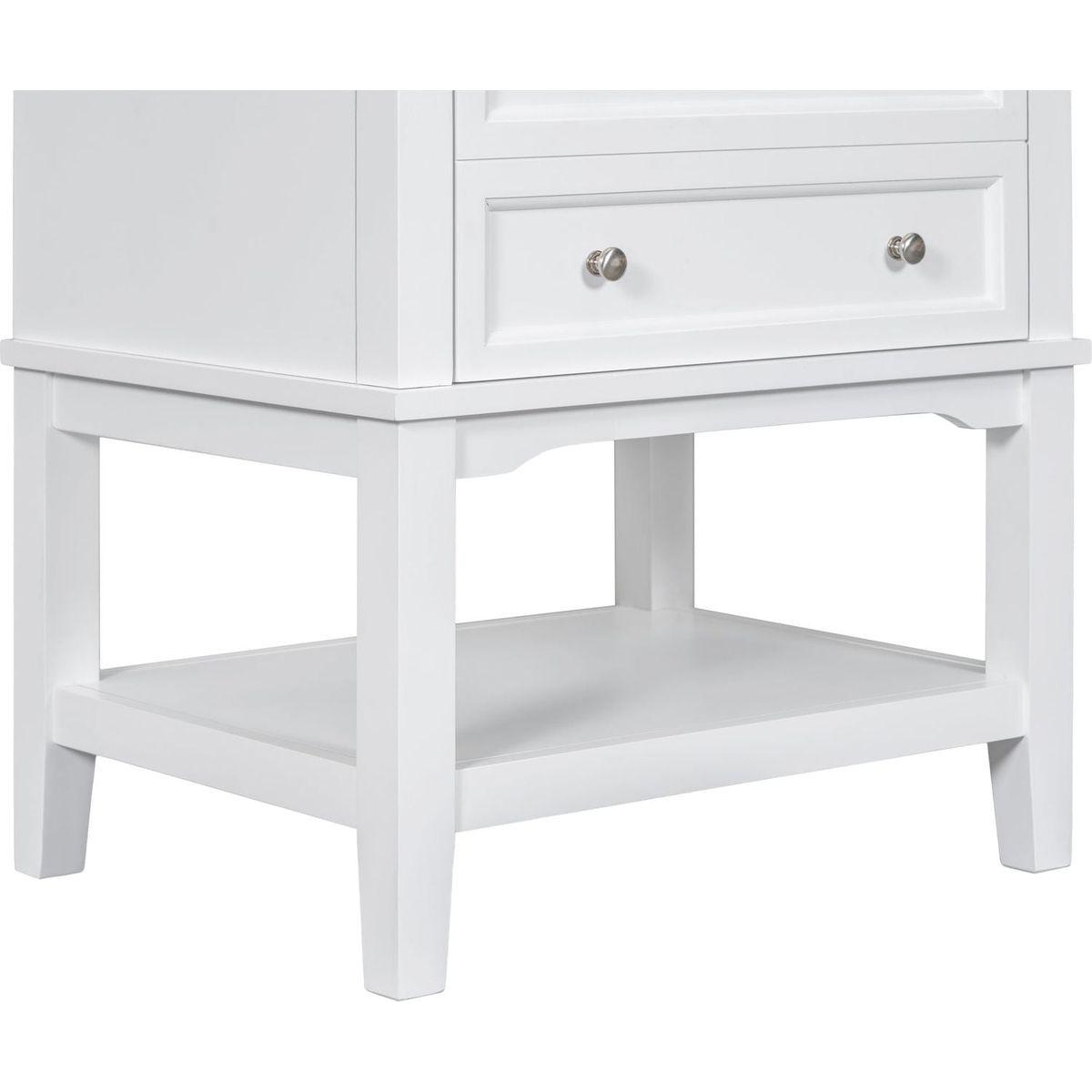 24" Bathroom Vanity With Sink, Bathroom Storage Cabinet with Drawer and Open Shelf, Solid Wood Frame, White