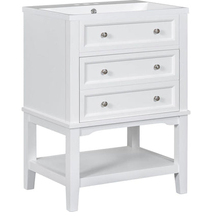 24" Bathroom Vanity With Sink, Bathroom Storage Cabinet with Drawer and Open Shelf, Solid Wood Frame, White