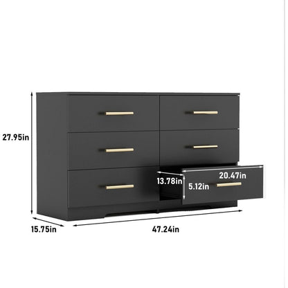 Black color Large 6 drawers chest of drawer dressers table with golden handle