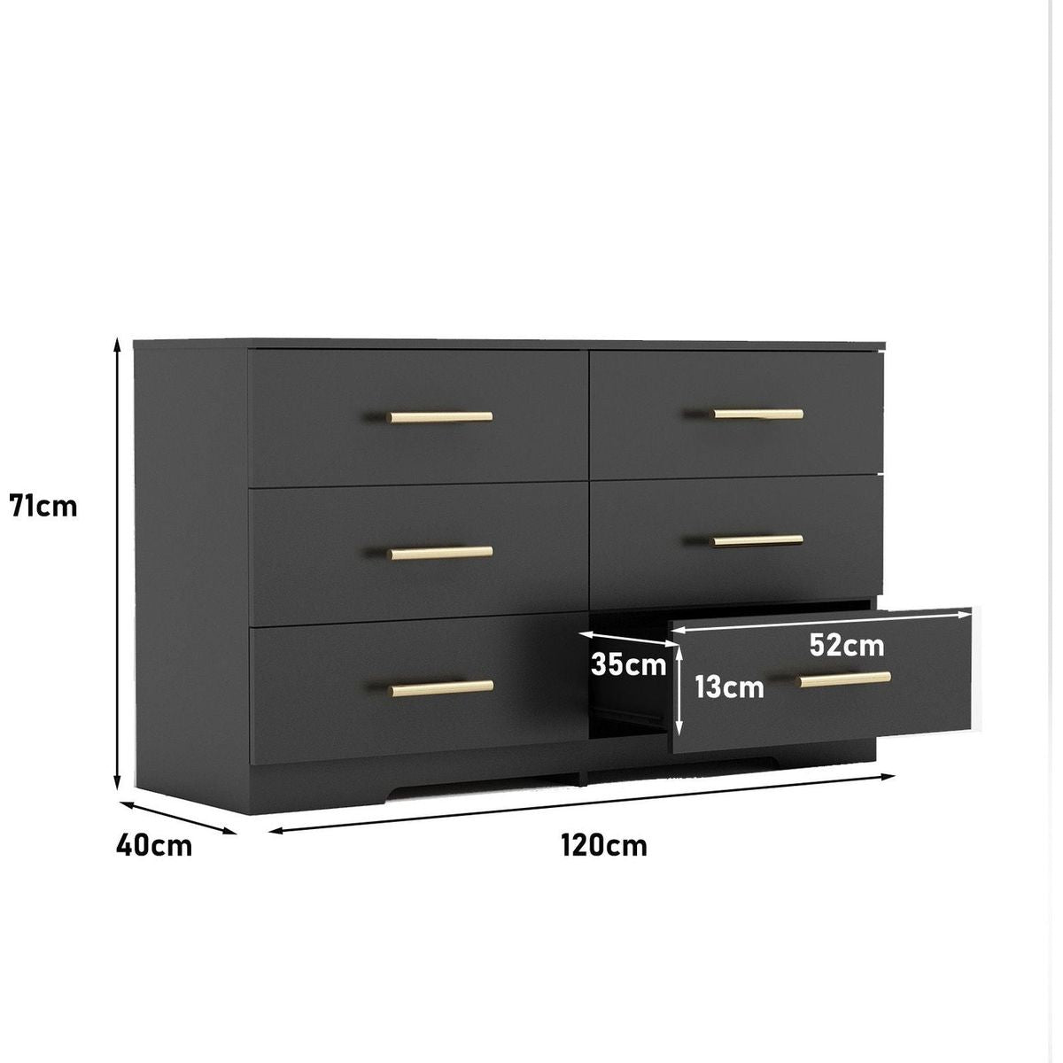 Black color Large 6 drawers chest of drawer dressers table with golden handle