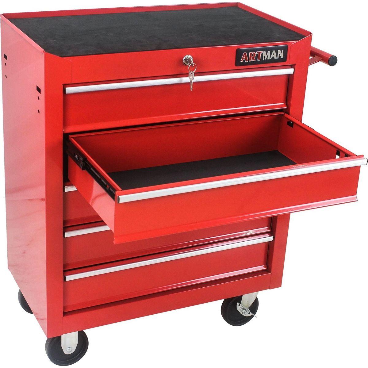 5 DRAWERS MULTIFUNCTIONAL TOOL CART WITH WHEELS-RED