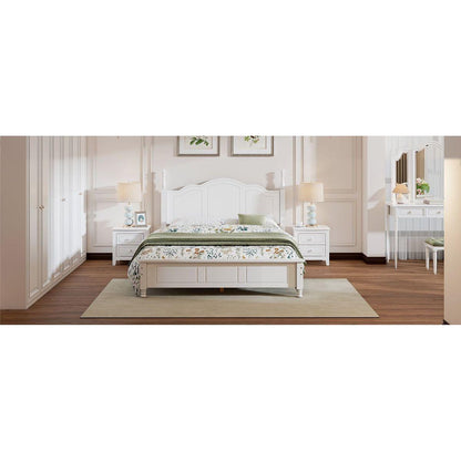 3-Pieces Bedroom Sets,Queen Size Wood Platform Bed and Two Nightstands-White