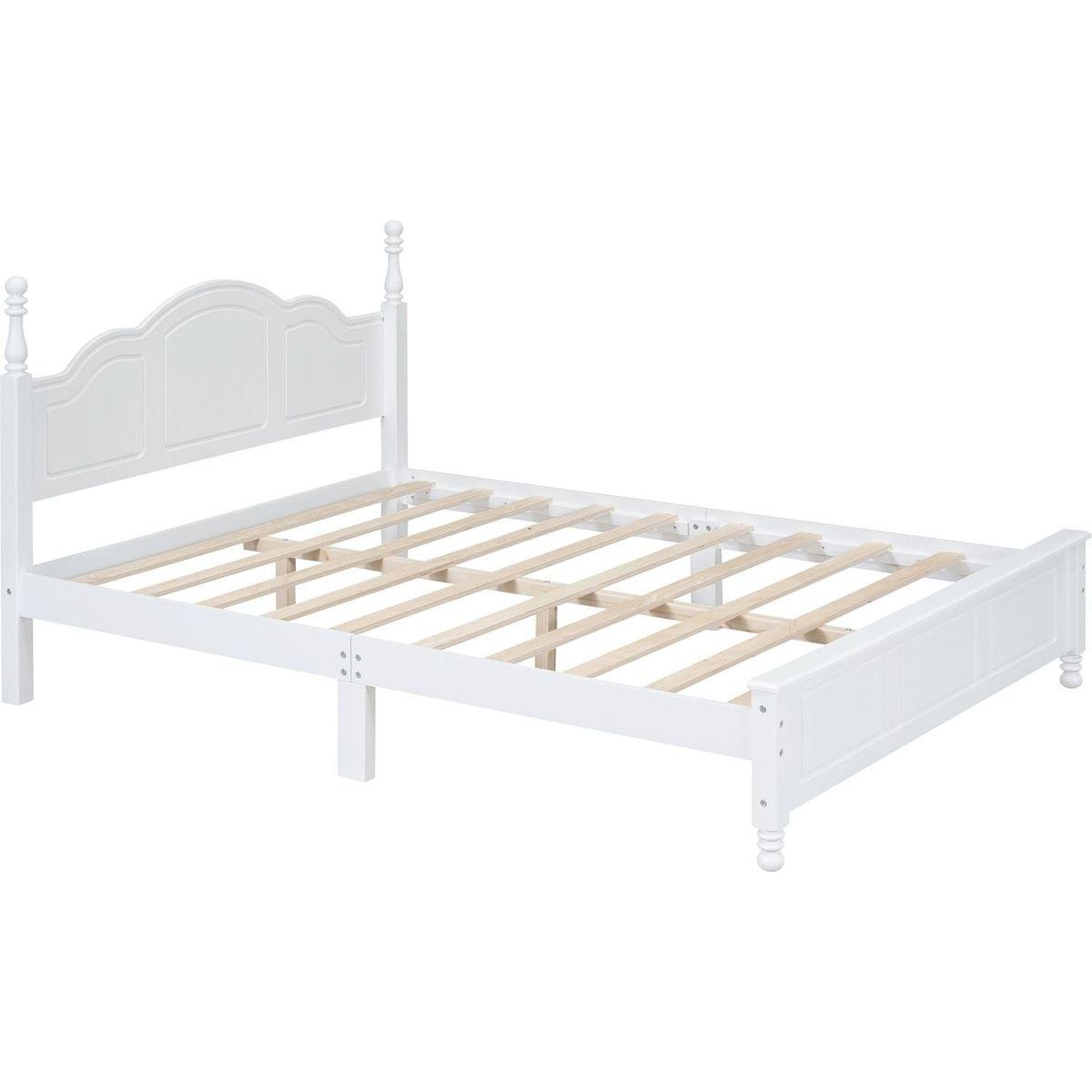 3-Pieces Bedroom Sets,Queen Size Wood Platform Bed and Two Nightstands-White