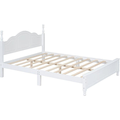 3-Pieces Bedroom Sets,Queen Size Wood Platform Bed and Two Nightstands-White