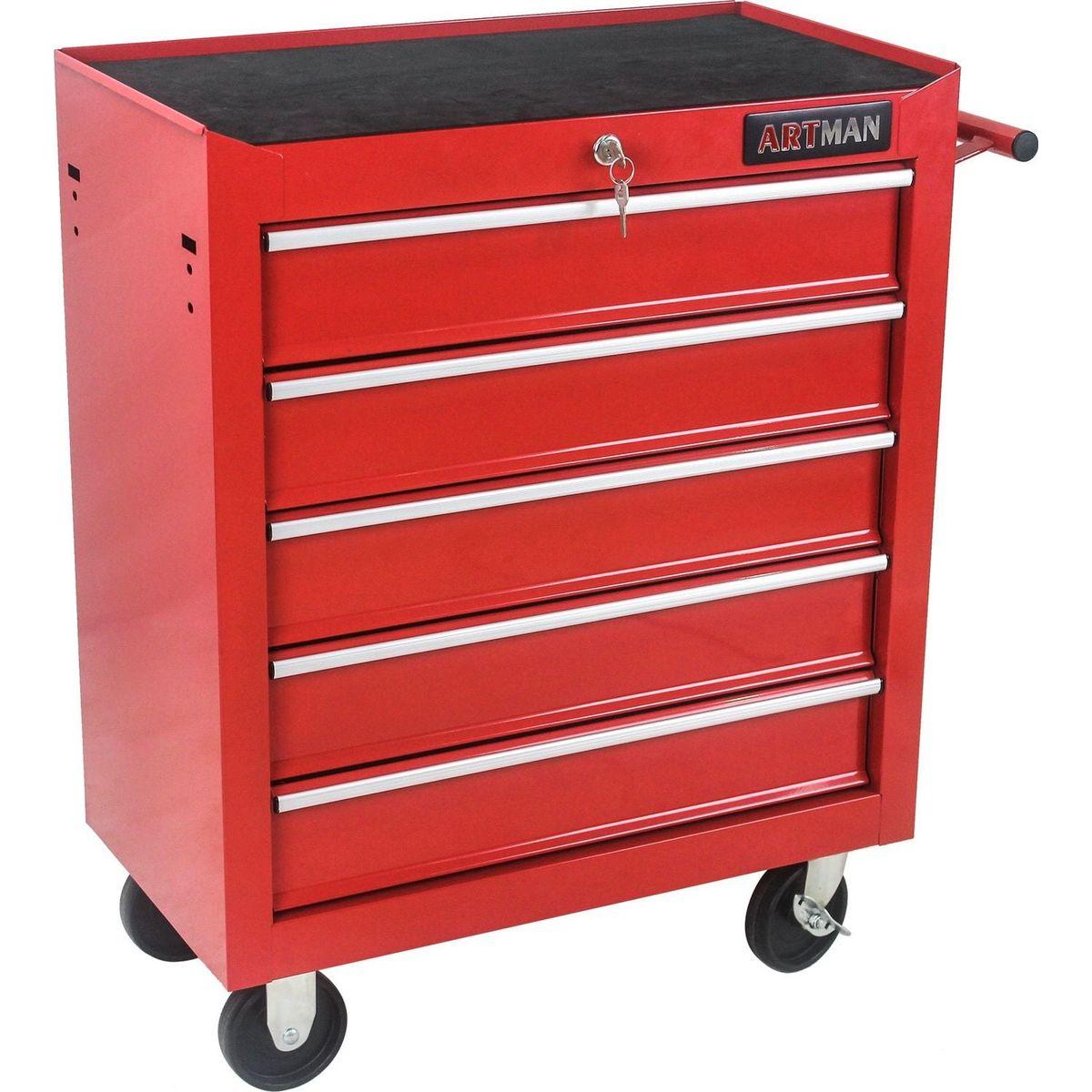 5 DRAWERS MULTIFUNCTIONAL TOOL CART WITH WHEELS-RED