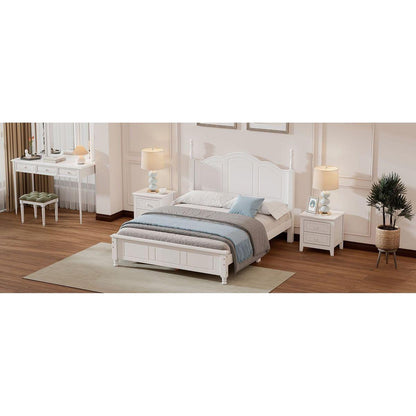 3-Pieces Bedroom Sets,Full Size Wood Platform Bed and Two Nightstands-White