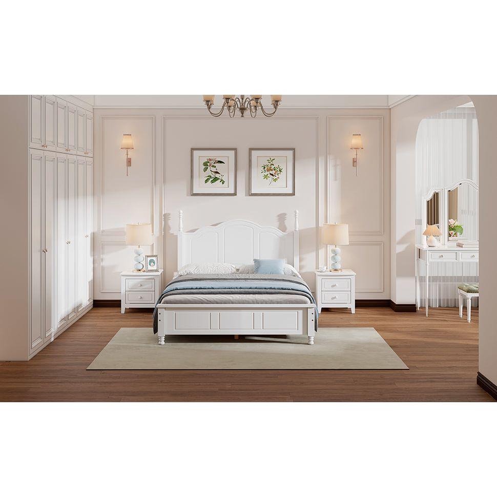 3-Pieces Bedroom Sets,Full Size Wood Platform Bed and Two Nightstands-White