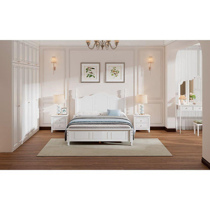 3-Pieces Bedroom Sets,Full Size Wood Platform Bed and Two Nightstands-White