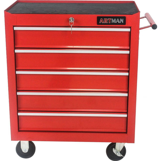 5 DRAWERS MULTIFUNCTIONAL TOOL CART WITH WHEELS-RED