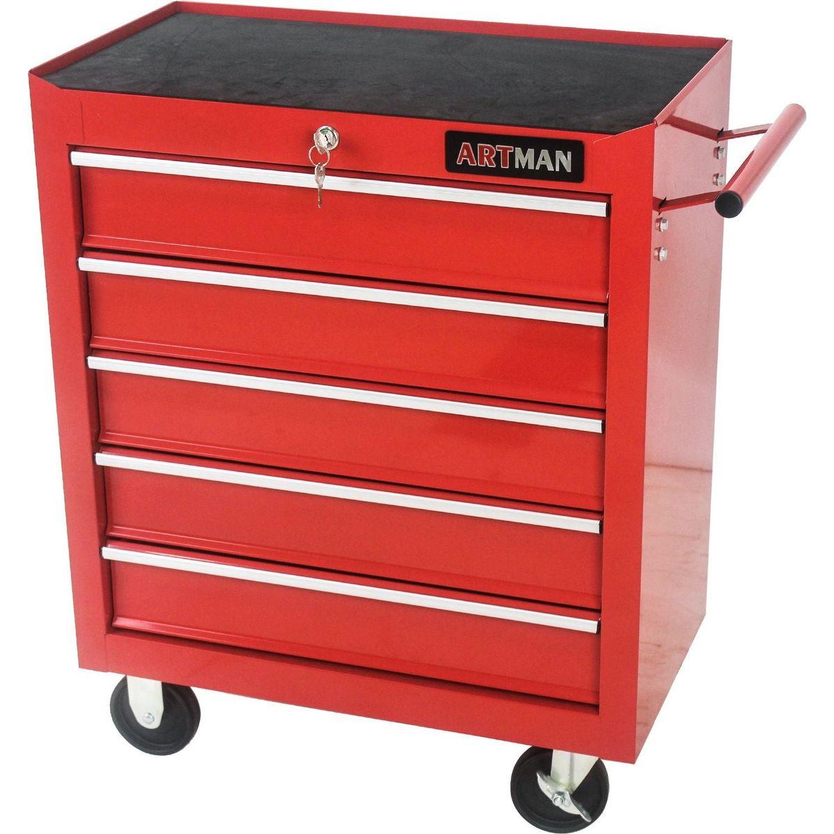 5 DRAWERS MULTIFUNCTIONAL TOOL CART WITH WHEELS-RED