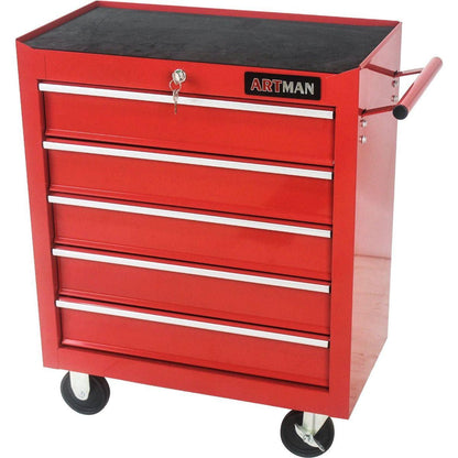 5 DRAWERS MULTIFUNCTIONAL TOOL CART WITH WHEELS-RED