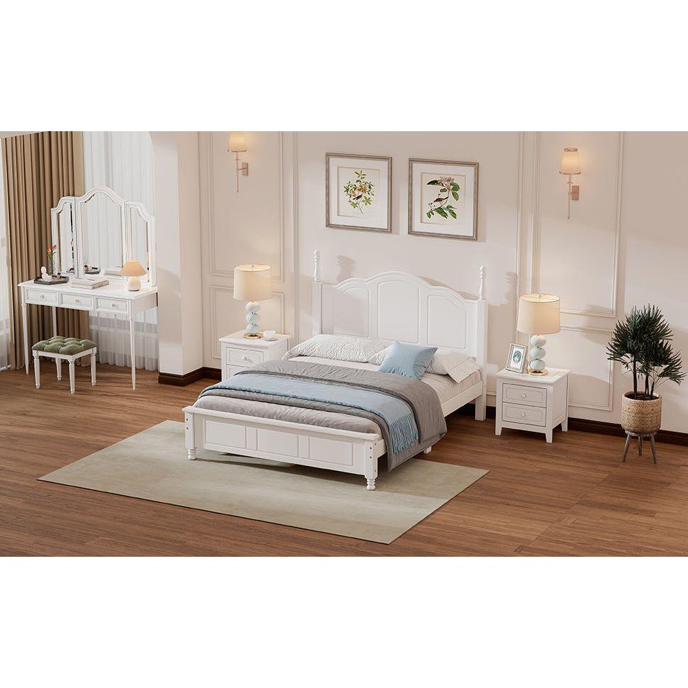 3-Pieces Bedroom Sets,Full Size Wood Platform Bed and Two Nightstands-White