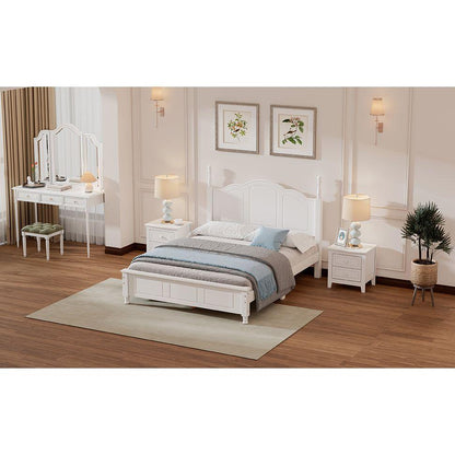3-Pieces Bedroom Sets,Full Size Wood Platform Bed and Two Nightstands-White