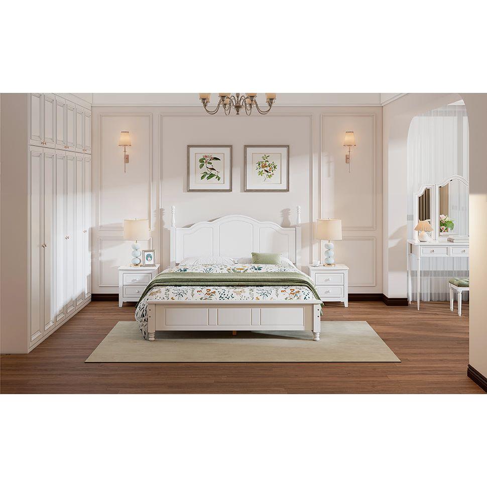 3-Pieces Bedroom Sets,Queen Size Wood Platform Bed and Two Nightstands-White