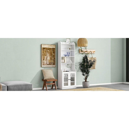 Elegant Tall Cabinet with Acrylic Board Door, Versatile Sideboard with Graceful Curves, Contemporary Bookshelf with Adjustable Shelves for Living Room, White