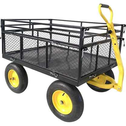 Steel Garden Cart, Heavy Duty 1400 lbs Capacity, with Removable Mesh Sides to Convert into Flatbed, Utility Metal Wagon with 2-in-1 Handle and 16 in Tires, Perfect for Garden, Farm, Yard